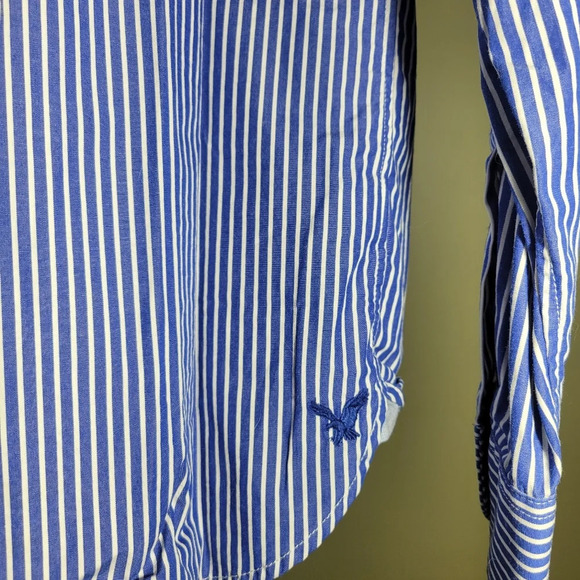 ❤ 3 For $35 AE american eagle striped button down collared shirt long sleeve XL - Picture 3 of 5